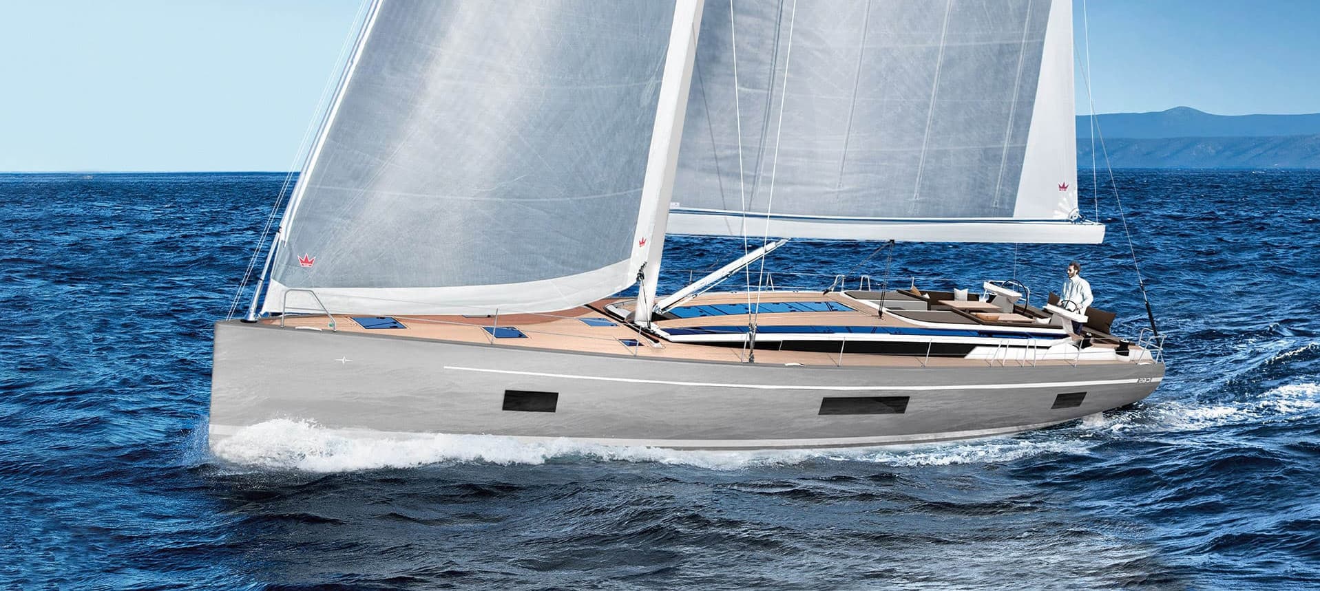 A modern Bavaria yacht under way