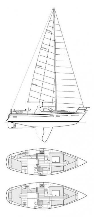 Southerly 115 sailboat line art drawing - layout and cross section views